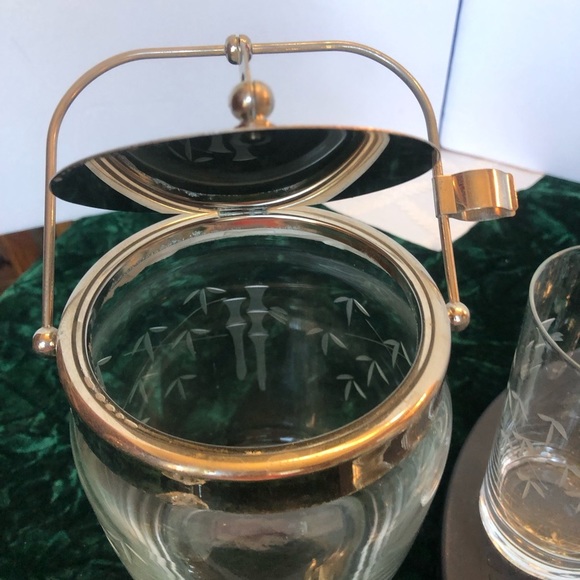 Vintage Libbey Bamboo Etched Ice Bucket and Matching Aperitif Glasses - Picture 3 of 9